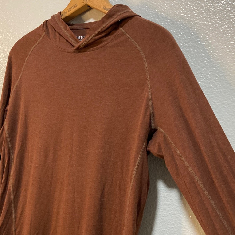 Netdraw BROWN Bamboo Long Sleeve Hoodie Tee Shirt thumbholes Lightweight sz S